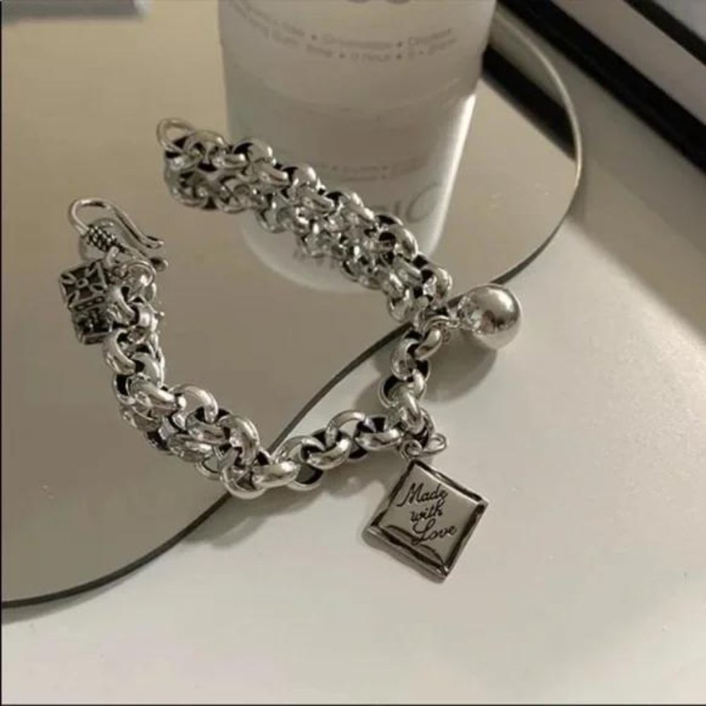 NEW ENGLISH SQUARE 925 STERLING SILVER BRACELET - Picture 3 of 5